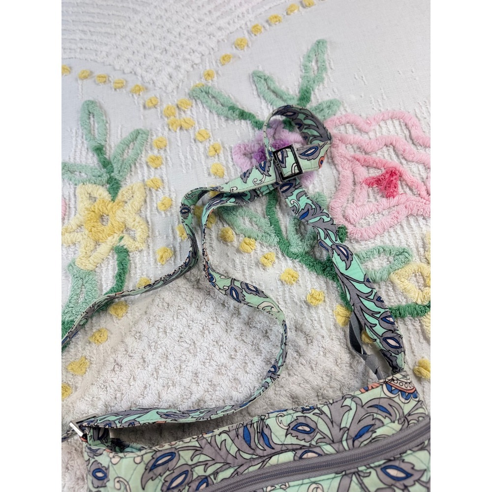 Vera Bradley Quilted Crossbody Bag Mint Paisley Blue Gray Orange Floral Zip - Picture 9 of 10